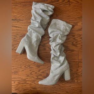 Beaded fabric calf high scrunch boot - Forever 21